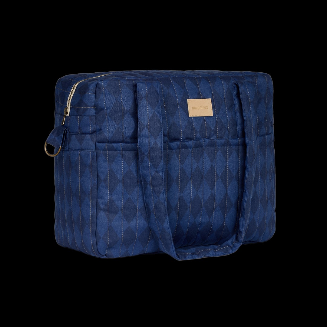 Nobodinoz – Hyde Park Waterproof Stroller Bag – Denim Blue Diamonds