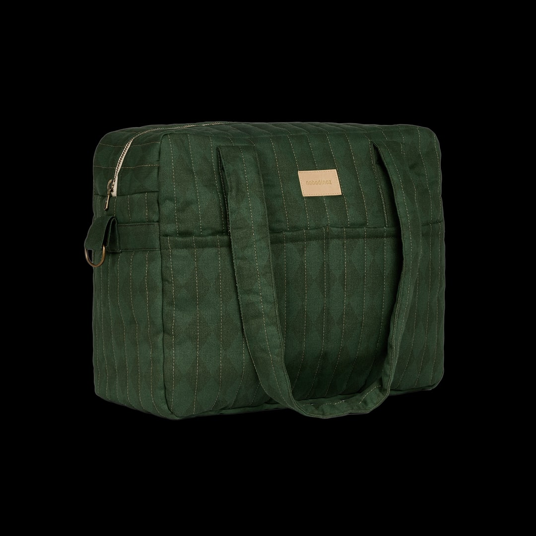 Nobodinoz – Hyde Park Waterproof Stroller Bag – Forest Green Diamonds