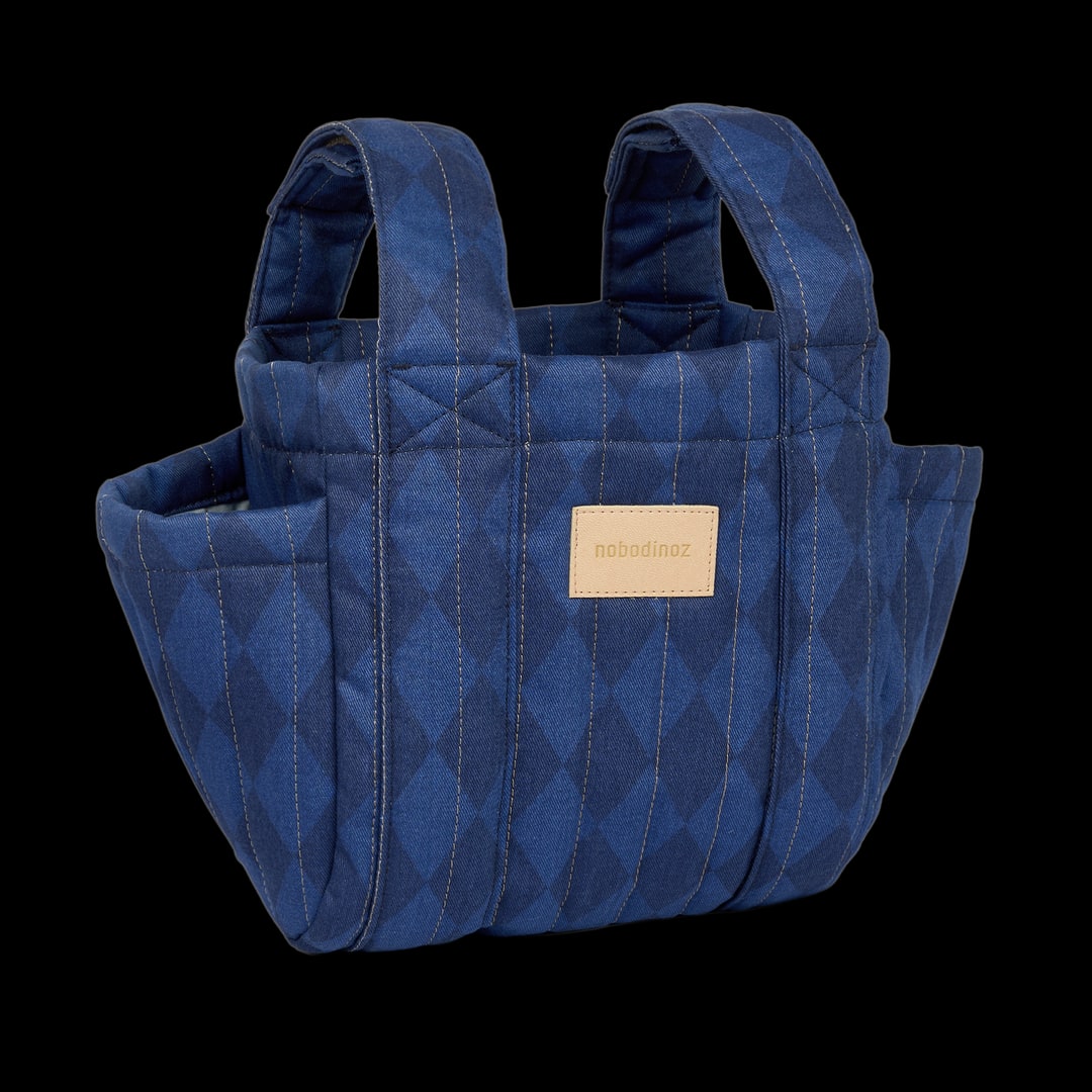 Nobodinoz – Hyde Park Stroller Organiser – Denim Blue Diamonds